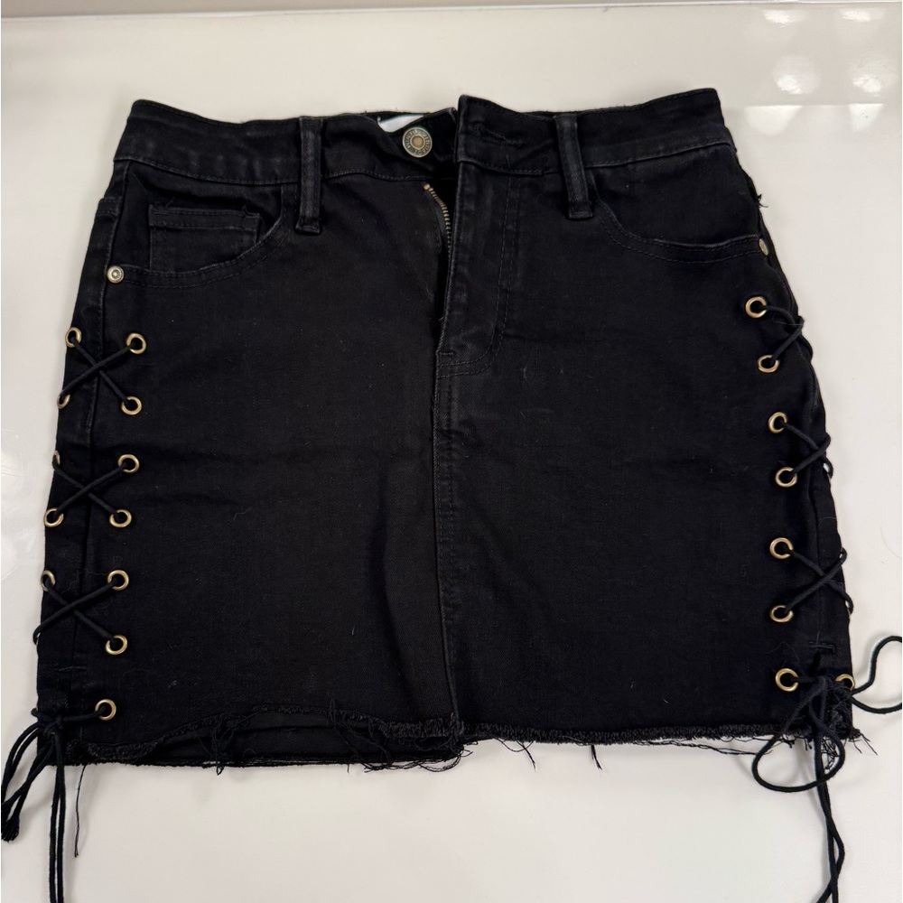 Black denim skirt